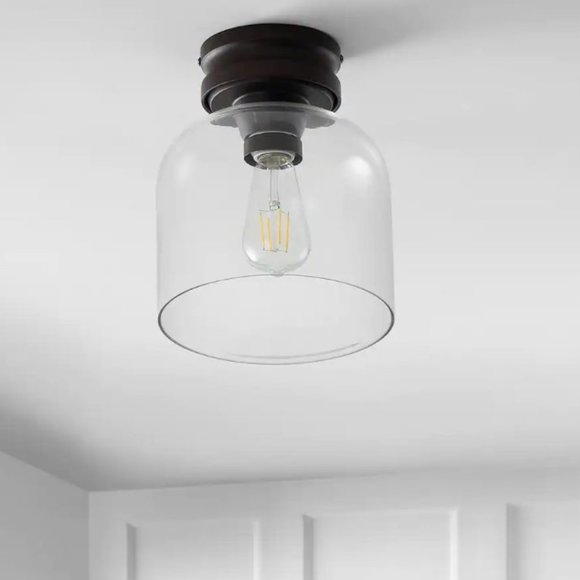 Domenic 7.75 in. Oil Rubbed Bronze Metal/Glass LED Flush Mount by JONATHAN Y - Picture 4 of 7